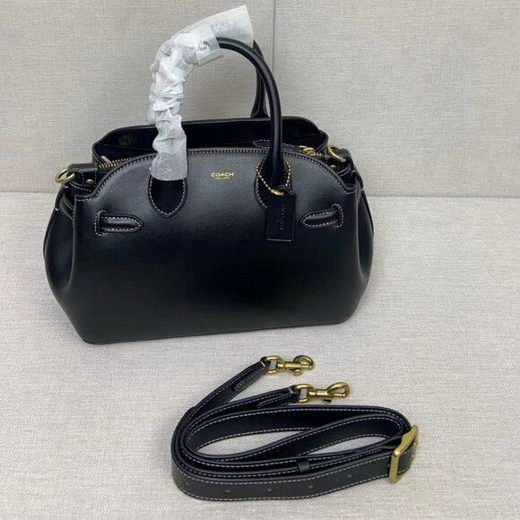Coach Black Leather Satchel Handbag with Detachable Crossbody Strap - Picture 1 of 9